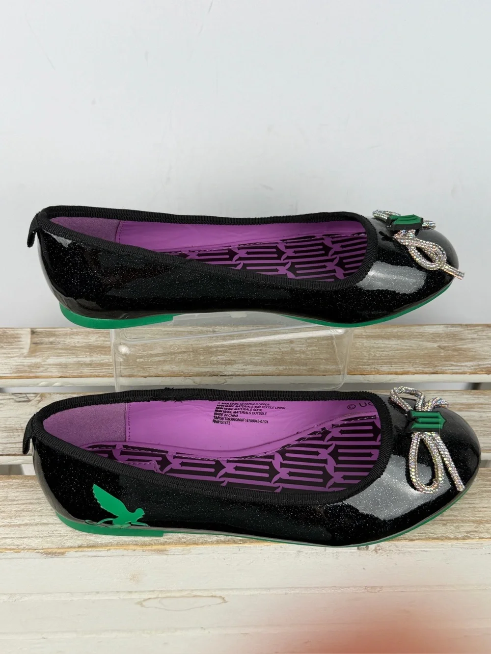 Wicked black glitter ballet flats green flying monkey graphics Size 3